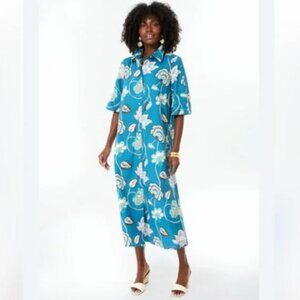 Tuckernuck Teal Floral Button-Front Seaport Blue Chintz Amanda Maxi Shirt Dress